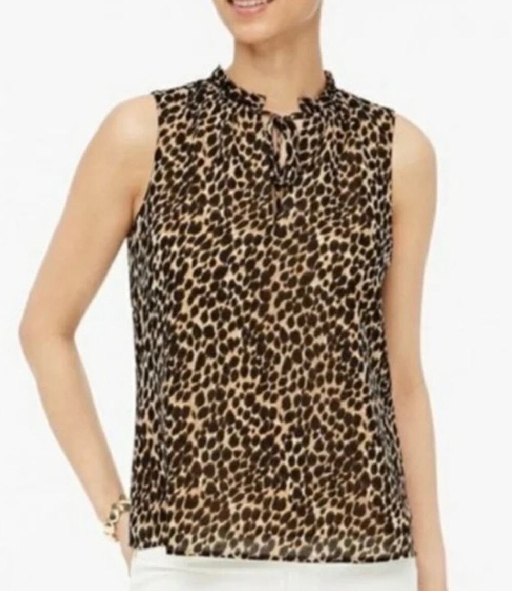 J Crew Leopard Print Sleeveless Ruffle Tie Neck Top NWT Factory - Medium